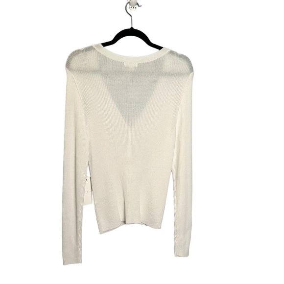 NWT Leith Women Size Large White Ribbed Knit 3 Button Deep V Pullover Sweater - Picture 8 of 8